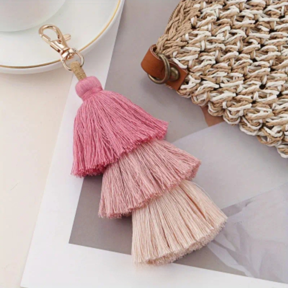 Boho Tassel Bag Charm Keychain - Pink
